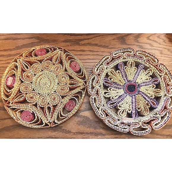 Vintage BOHO Decorative Woven Trivet/ Wall Hanging Set Of 2 - Picture 1 of 2